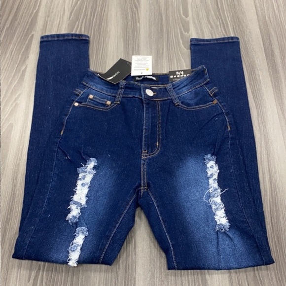 Fashion Nova Teenage Fever Blue Jeans Distressed Ripped Denim Pants Size… - Picture 3 of 15